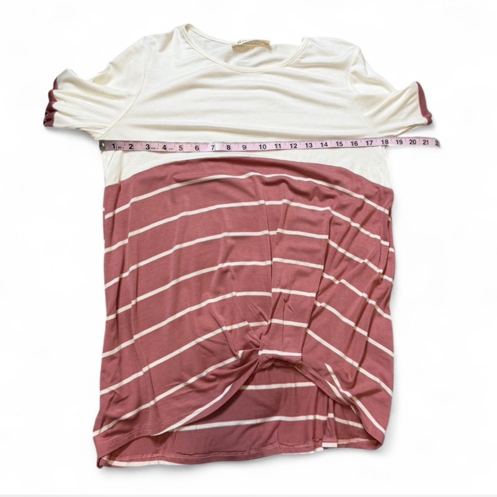 Pink & White Striped Color Block Twist Front Top - Picture 15 of 16